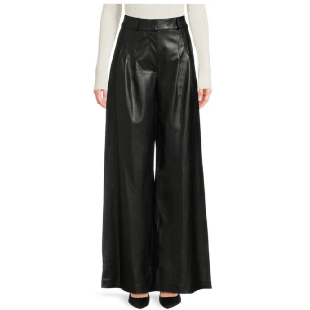 Good American Faux Leather Pleated Wide Leg Pants